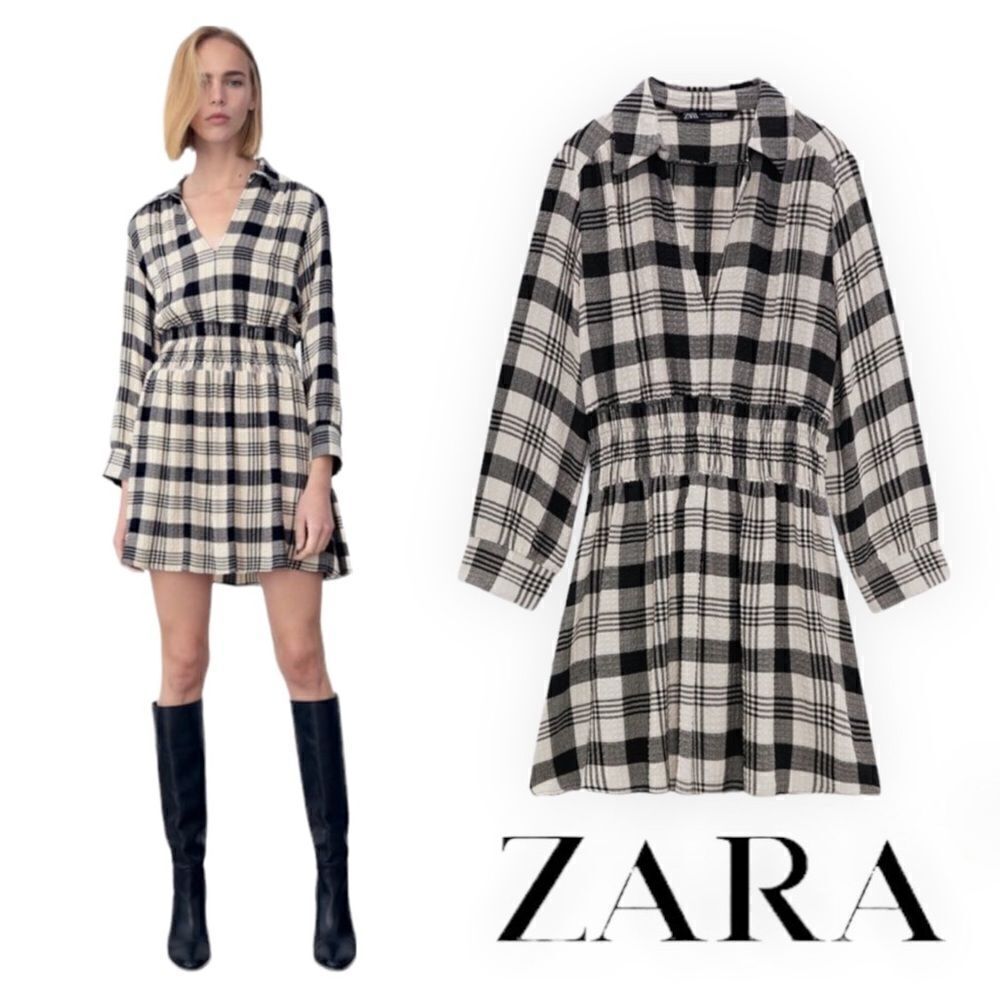 ZARA | Black & Cream | PLAID DRESS